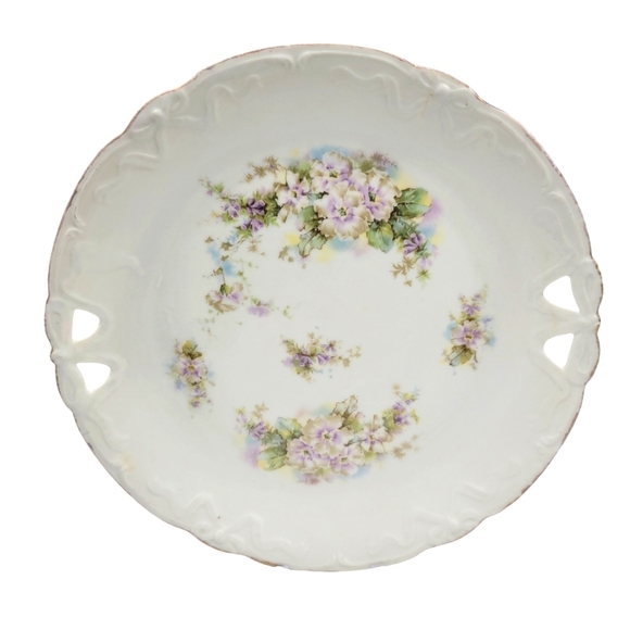 Vintage Floral Plate Bow Trim Reticulated Handles - Picture 1 of 10
